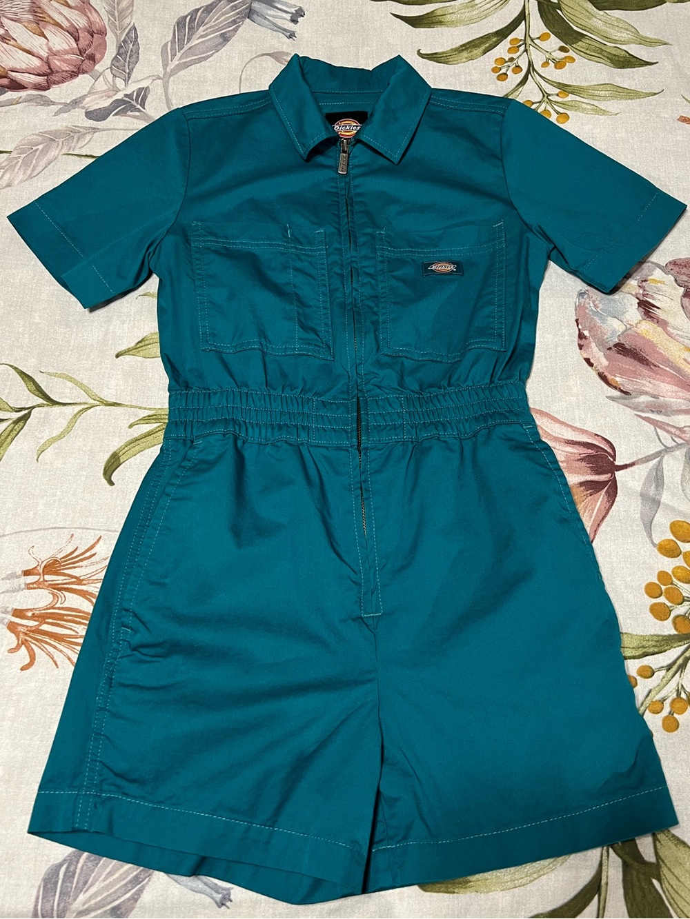 Dickies Womens Short Sleeve Utility Romper Teal Green Zip Front - Size XXS